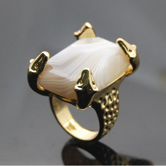 Antique nature stone metal ring