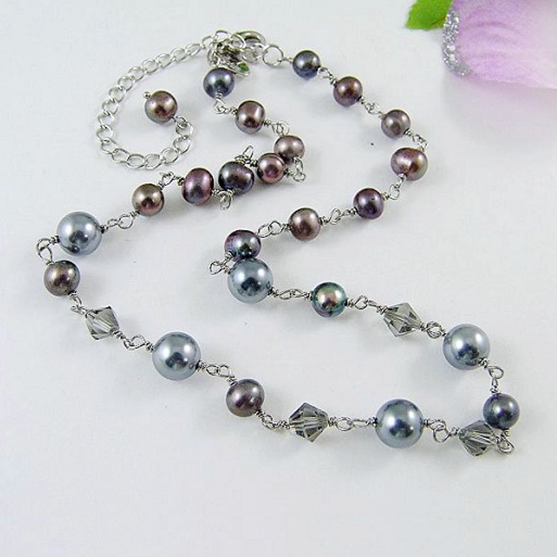 Fashion long chain pearl beads necklace